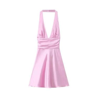 Imagem de Vestido Mini Feminino Sexy Com Decote V, Sem Mangas, Costas Abertas E 
