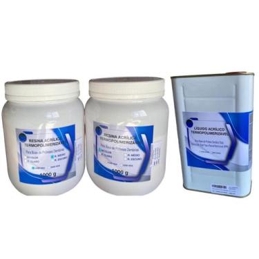 Imagem de Resina Acrílica Termopolimerizante 1kg Incolor + 1Kg Rosa Médio + 1 Li