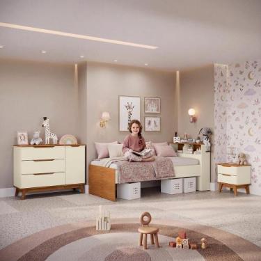 Imagem de Quarto Infantil 3 Peças Crescer com Cama Mesa de Cabeceira e Cômoda Ar