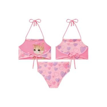 Imagem de Biquini Menina Reversível Estampa Corações e Gato Infanti, Rosa, 4