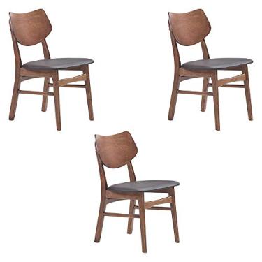 Imagem de Kit 3 Cadeiras Decorativas Sala e Escritório Zion Madeira Nogueira (PU) Preto - Gran Belo