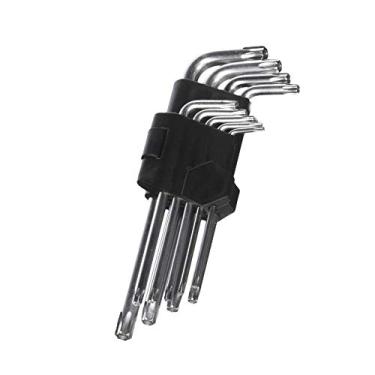 Imagem de LDEXIN Chave de chave Allen 9 em 1 L em formato de chave Torx Hex conjunto de chave de fenda de braço longo com ponta esférica à prova de adulteração chave de fenda chave de fenda Spanner ferramenta de reparo com capa organizadora, aço cromado vanádio, T10 T15 T20 T25 T27 T30 T40 T45