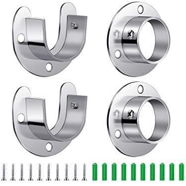 Imagem de Ferraycle 4 peças de soquetes de poste de armário de aço inoxidável suportes de soquete de poste de armário para conjunto de suporte de haste de flange de forma redonda com parafusos, 32 mm/1,26 polegadas