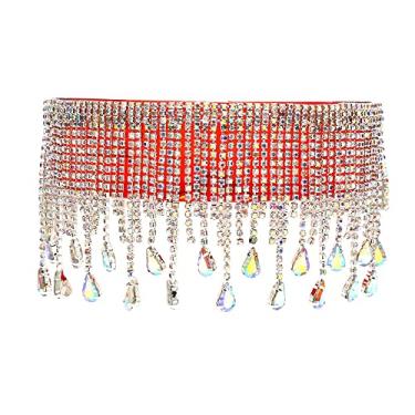 Imagem de Óculos de sol grandes óculos de sol feminino luxo borla cristal diamante óculos de sol máscara steampunk óculos de proteção para os olhos sombra, 2, vermelho, tamanho único