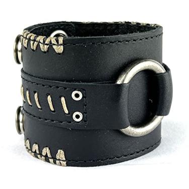Imagem de Anthology Gear Pulseira de couro de flor integral metal rock punk motociclista pulseira larga ajustável para homens e mulheres, Large / X-Large, Couro, Sem pedras preciosas