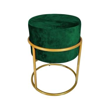 Imagem de Puff Decorativo Redondo Base De Ferro Dourada Tecido Veludo Verde