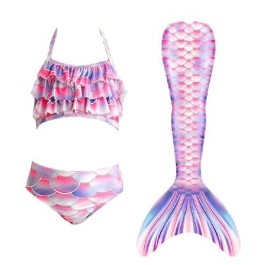 Imagem de LVTFCO Vestido cauda de sereia cauda de peixe vestido de princesa 3 peças fantasia cosplay de verão, rosa - 130