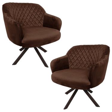 Imagem de Kit 2 Poltronas Kitana Pés Chocolate Giratório Veludo Marrom