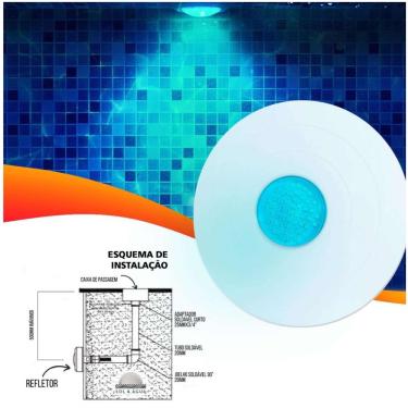 Imagem de Refletor Power Led 9W Abs Iluminação Para Piscina Mono Cor Azul Frente Grande 27Cm