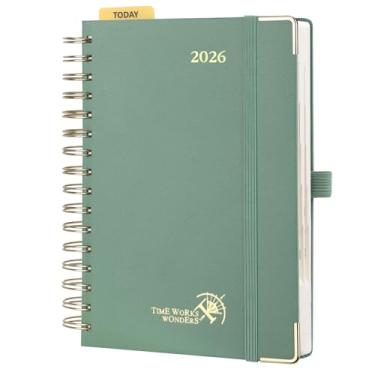 Imagem de POPRUN Agenda Diária 2026 One Page A Day - [21,6 cm x 14,6 cm Capa dura encadernada com arame] Agenda 2026 Agenda 2026 Agenda Agenda Agenda 2026 Agenda Horário com calendário mensal, bolso interno