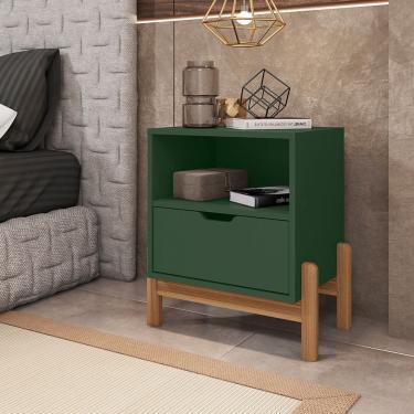 Imagem de Mesa de Cabeceira Antares Essenziale com 1 Gaveta 52cm Verde Oliva