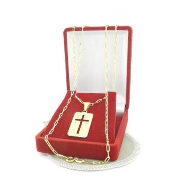 Imagem de Corrente Masculina 50cm 2mm Placa Folheado Ouro 18K CR653 - WNBIJOUTER