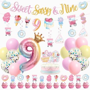 Imagem de JUYRLE Sweet Sassy And Nine Birthday Decorations- 9th Birthday Decorations For Girls With Donut Banner Sweet Cake Topper 9th Foil Balloon For 9th Donut Themed Party Decor Sweet Nine Party Supplies