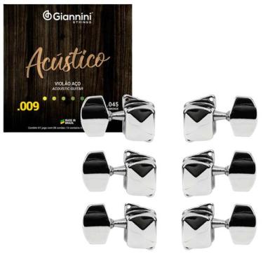 Imagem de Tarraxa p/ Violão Aço Folk Semi Blindada + Jogo de Cordas 09 - Mix Vis