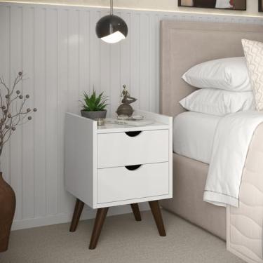 Imagem de Mesa Cabeceira Slim Dream Juma Retrô - Com Duas Gavetas - Pés Palitos De Prolipolileno - Corrediças Telescópicas Acabamento Pintura UV (BRANCO)