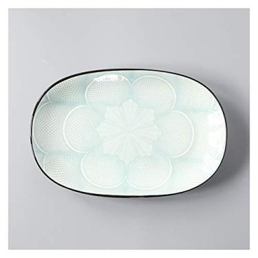 Imagem de Prato de serviço prato de peixe de cerâmica japonesa utensílios de mesa retangular grande prato fundo para casa prato de salada criativo e pratos de peixe cozido no vapor (cor: grande)