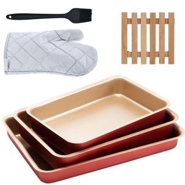 Imagem de Jogo Assadeira 03 Pçs + Descanso De Panela + Luva + Pincel