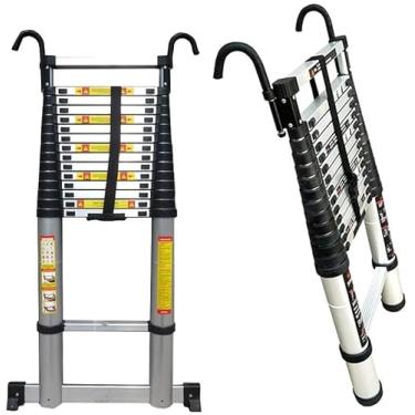 Imagem de Escada telescópica mais alta de alumínio com ganchos e barra estabilizadora, escada telescópica portátil para serviço pesado/escada de extensão (tamanho: 5,4 m/17,7 pés)