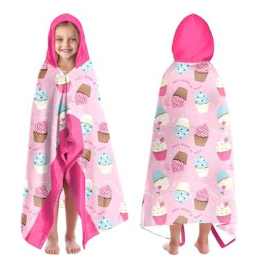 Imagem de Toalhas de praia grandes com capuz com estampa de bolos coloridos para crianças de 7 a 10 anos, toalhas de banho com capuz para crianças adolescentes 89 cm x 152 cm toalha rosa de secagem rápida para