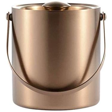 Imagem de Balde de gelo de aço inoxidável - Balde de gelo portátil de parede dupla com utensílios de bar Tong