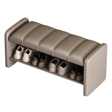 Imagem de Banco estofado de armazenamento de sapatos para entrada, rack de sapatos no final da cama com assento de couro PU, organizador elegante para sapatos, móveis domésticos modernos, design que economiza