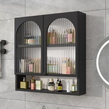 Imagem de Armário de remédios de parede de porta dupla com compartimento de armazenamento aberto - Organizador sobre o vaso sanitário para banheiro, cozinha, lavanderia e dormitórios universitários (preto, 50 x