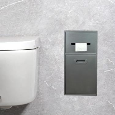 Imagem de Nicho de chuveiro embutido de aço inoxidável com suporte de papel higiênico e lata de lixo – Rack de armazenamento de parede para banheiro, cinza 19,8 x 50 x 14 cm, design moderno