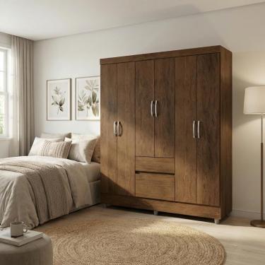 Imagem de Guarda Roupa Solteiro Ideal Plus 6 Portas 2 Gavetas Imbuia