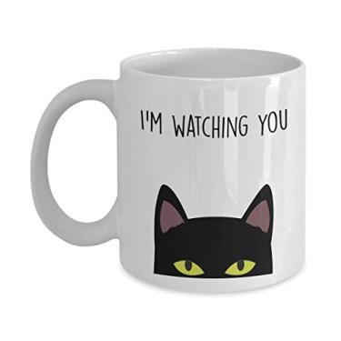 Imagem de Caneca de gato espiando – Caneca de café – I'm watching you with Peeking Cat – Ideia engraçada de presente para amantes de gatos homens/mulheres/meninas