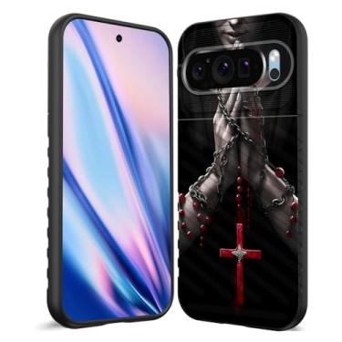 Imagem de EFGWSDER Capa para Pixel 10 Pro XL, capa protetora de borracha TPU flexível com absorção de choque para Google Pixel 10 Pro XL 6,8 polegadas 2025, mãos rezando segurando a cruz