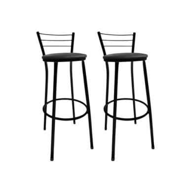 Imagem de Kit 2 Banqueta de Bar Alta com Encosto - Para Cozinha Americana e Área de Lazer (Preto)
