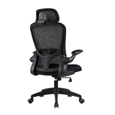 Imagem de Mesa ergonômica, escritório doméstico giratório com encosto alto com apoio de braço dobrável de 90° e suporte lombar, executivo de tarefas de altura ajustável para sala de aula, escritório, rolamento