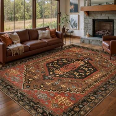 Imagem de Ciicool Tapetes laváveis de 1,5 x 2,1 m para sala de estar, antiderrapante, tapete grande, de pelo baixo, tapete vintage, para quarto, sala de jantar, hall de entrada, decoração