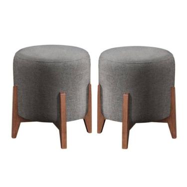 Imagem de Kit 2 Puff Decorativo Para Sala Redondo Luxo Selena Veludo Cor:cinza