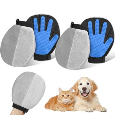 Imagem de Pawaboo Pacote com 2 luvas de remoção de pelos de animais de estimação, remoção de pelos eletrostática de dois lados e escova de pele de silicone para cães e gatos, luva reutilizável de cuidados com