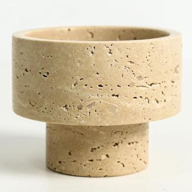 Imagem de Porta-velas elegantes de travertino italiano, castiçais votivos luxuosos para decoração de casa, suporte de vela de pilar de pedra natural para centros de mesa, decoração de mesa de jantar de