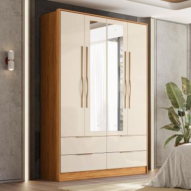 Imagem de Guarda Roupa Roupeiro Domo 4 Portas com Espelho 4 Gavetas Cinamon Touch Off White Demóbile