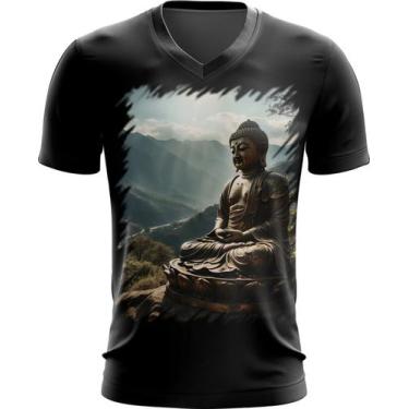 Imagem de Camiseta Gola V Estátua de Buda Iluminado Religião 7 - Kasubeck Store®
