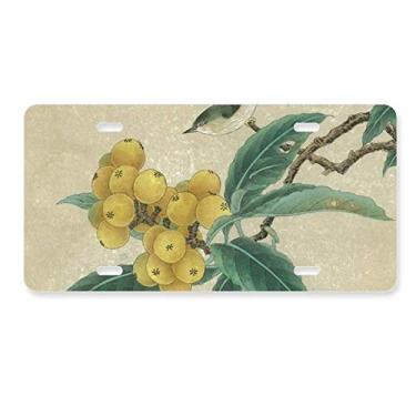 Imagem de DIYthinker Loquat Placa de carro bordada com pena chinesa para decoração de carro, acessório de aço inoxidável