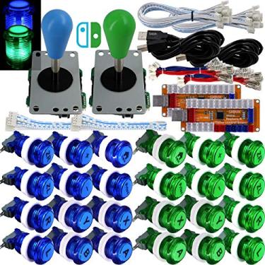 Imagem de SJ@JX Lâmpada de controle de LED Arcade Game Codificador USB 2 Jogadores Gamepad Microswitch Botão de Luz 8 vias Joystick LED para Nintendo Switch PC PS3 Retropie Raspberry Pi MAME