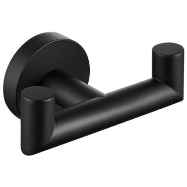 Imagem de Angle Simple Gancho duplo para toalha preto fosco, suporte de toalha de banheiro de aço inoxidável, cabide de toalha de mão para parede