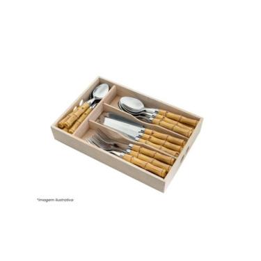 Imagem de Faqueiro de aço inox bambu bon gourmet - ROJEMAC, Bege, 24 peças