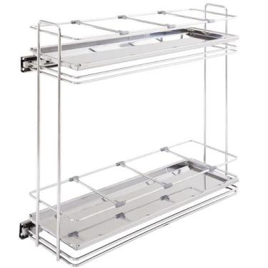 Imagem de Porta Temperos Suporte Condimentos Deslizante Aço Inox com Bandeja Ara