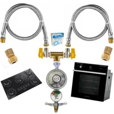 Imagem de Kit Mangueiras Aço Instalação Cooktop Forno Gás Botijão Glp - CTFLEX, 