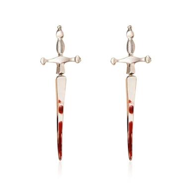 Imagem de JDONL Brincos de espada gótica, brincos de adaga de strass, para mulheres, homens, punk, legal, espada, retrô, espada, frente e trás, fantasias, joias, Large, Metal, Sem pedra preciosa