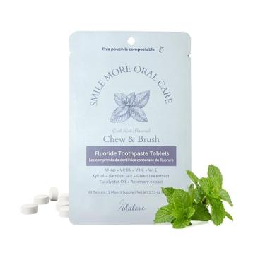 Imagem de Tidalove Smile More Pastilhas de pasta de dente com flúor e nHAp - vegano, fortalecimento do esmalte, zero desperdício, refil de papel, 62 comprimidos, menta fresca, suprimento de 1 mês, adequado para