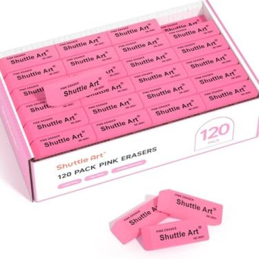 Imagem de Borrachas rosa, pacote com 120 borrachas rosa Shuttle Art a granel para escola, escritório, borracha macia sem látex para crianças, professores como material escolar