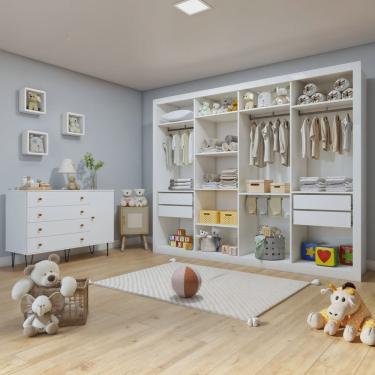 Imagem de Quarto Infantil Closet Premium Dani 279,3cm e Cômoda 129,5cm 1 Porta 4 Gavetas Minastex