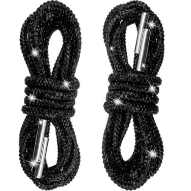 Imagem de BEIQIYA 2 peças de cordão de strass com glitter, substituição de cordão com capuz, cadarços redondos de cristal brilhante para calças de moletom, shorts, sapatos, bolsas, vestidos com capuz - preto