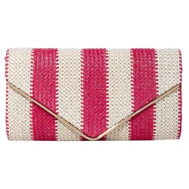 Imagem de EMGILL Bolsa clutch de palha para mulheres bolsa listrada de tecido colorido para noite bolsa envelope de praia de verão bolsa de ombro transversal, Vermelho - A, Medium